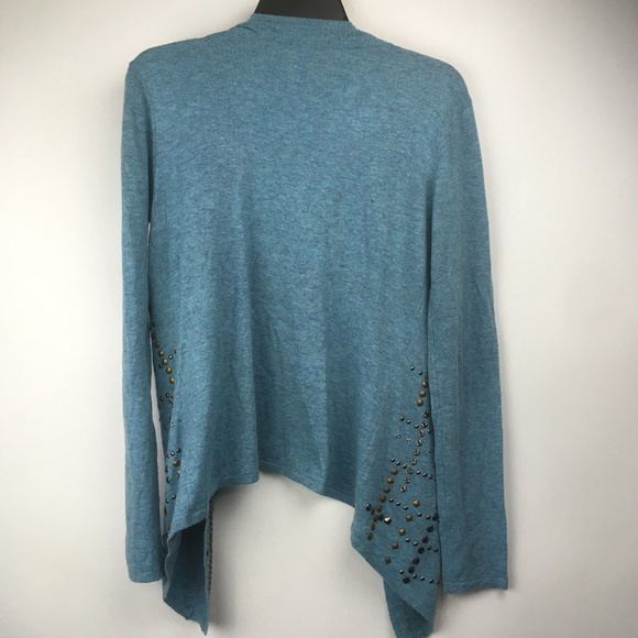 Blue Studded Open Front Cardigan Sweater - Picture 5 of 6